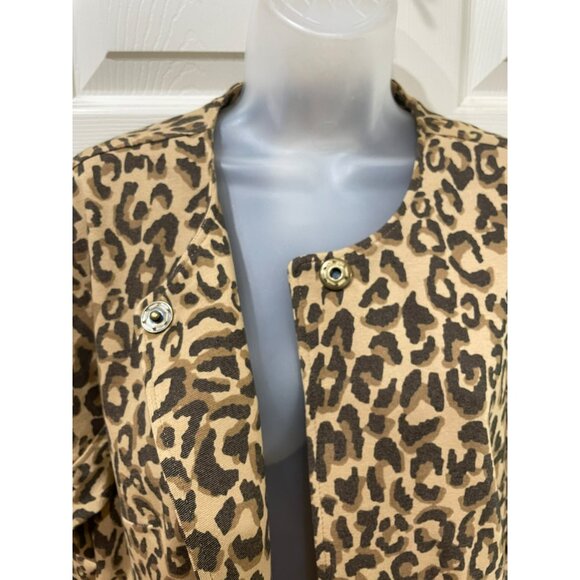 NWT Cabi By Carol Anderson Leopard Print 3/4 Sleeve Jacket M Cotton Blend Womens - Picture 3 of 11